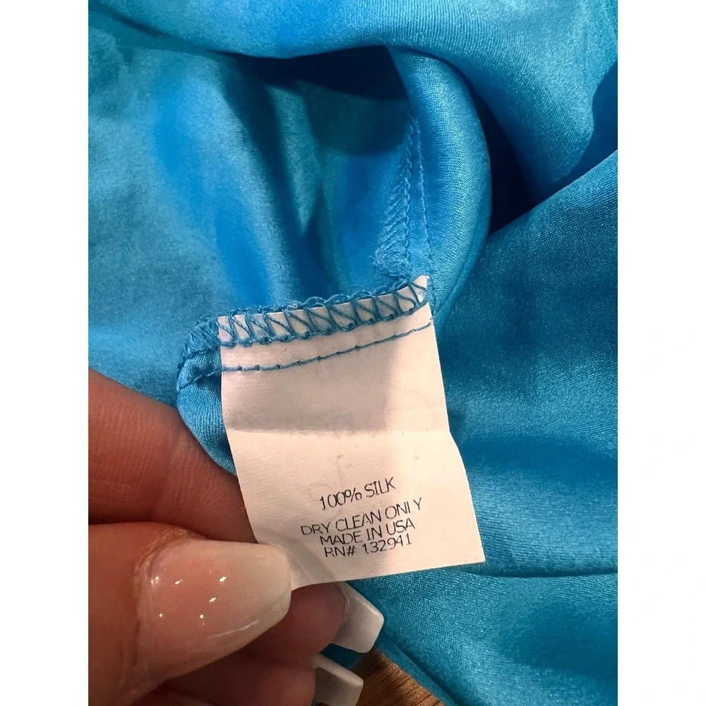 Amanda Uprichard 100% Silk Mini Dress Off the Shoulder Blue Teal - Picture 4 of 6